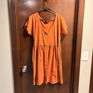 Button-Front Rust Orange Short Sleeve Dress